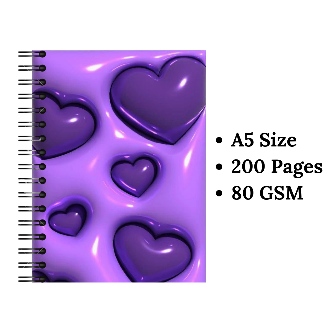 3D Hearts Purple Wiro Notebook